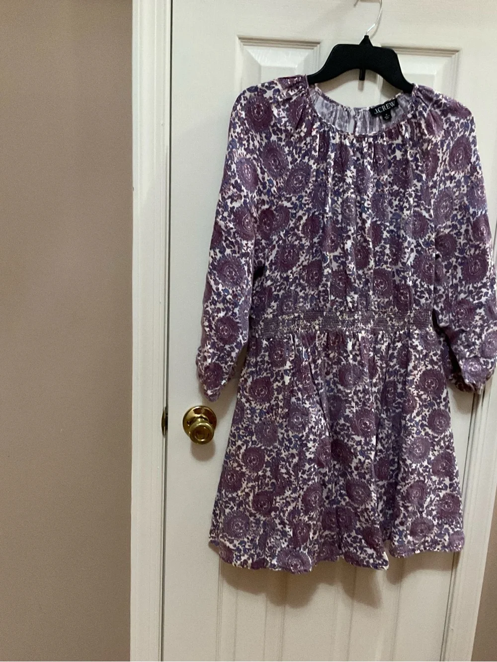 J. CREW Lavender Floral Smocked-Waist Long Sleeve Dress. Excellent Condition